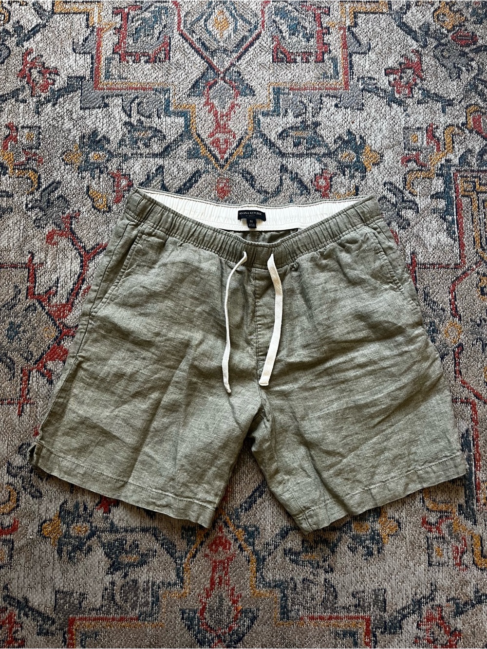 Banana Republic Olive Green Linen Drawstring Shorts Size M 100% Linen